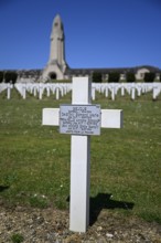 Cemetery of soldiers killed in the First World War, in the background the ossuary of Douaumont,