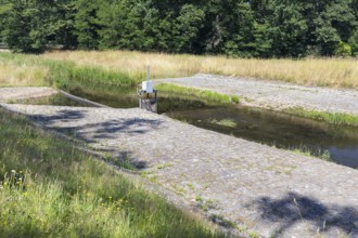 Water management facility on the Kleine Spree near Dreiweibern, Lohsa, Lusatia, Saxony, Germany,