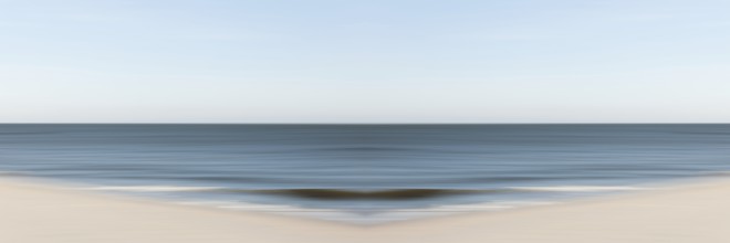 Mirrored picture, blurred, waves on Sylt North Sea beach, National Park Wadden Sea, Sylt, Hoernum,