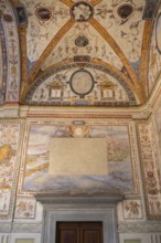 The courtyard of Palazzo Vecchio, Florence, wall paintings, UNESCO World Heritage Site, Tuscany,