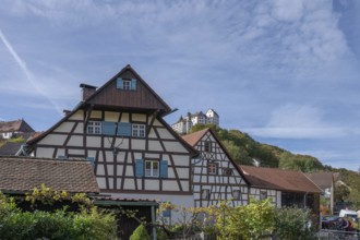 Historic half-timbered house, above Egloffstein Castle, built around 1150, Upper Franconia, Bavaria