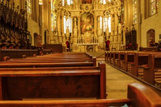 Nave and high altar, St Mary's Cathedral in Erfurt, Thuringia, Germany, for editorial use only,