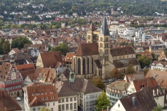 View from the castle to the parish church of St Dionys in Esslingen am Neckar, Baden-Württemberg,