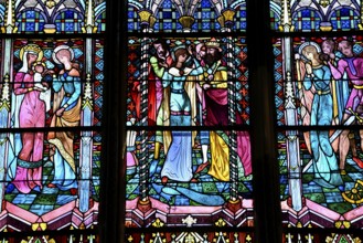 Stained glass window of Notre Dame Cathedral, Verdun, Grand Est region, France, Europe