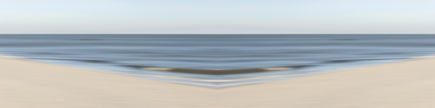 Mirrored picture, blurred, waves on Sylt North Sea beach, National Park Wadden Sea, Sylt, Hoernum,