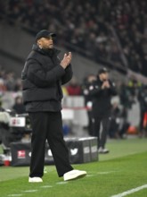 Coach Vincent Kompany FC Bayern Munich FCB on the sidelines clapping his hands in encouragement,