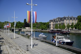 View of the Meuse in the city centre of Verdun, Grand Est region, France, Europe