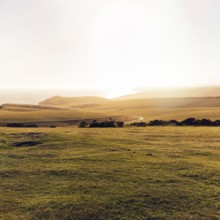 Coastline with view towards Belle Tout, backlight, sunbeam, text free space, Eastbourne, South