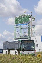 Bus in city traffic, line A1 at Riesapark, Riesa, Saxony, Germany, Europe