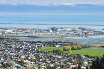 View of Nelson town and Mount Arthur mountain range in the distance, Nelson, Nelson Region, South