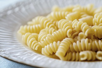 Cooked Fussili noodles on plate. Generative AI, AI generated