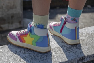 Colourful sports shoes, a sporty, modern outfit, Bavaria, Germany, Europe