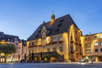 The town hall in Heilbronn at dusk, Baden-Württemberg, Germany, Europe