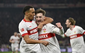 Goal celebration Angelo Stiller VfB Stuttgart (06) Jamie Leweling VfB Stuttgart (18) Nick Woltemade