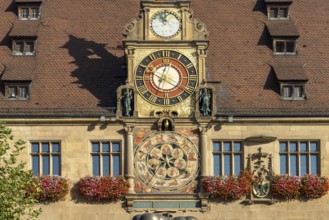 Historic astronomical clock at the town hall in Heilbronn, Baden-Württemberg, Germany, Europe