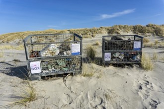 The East Frisian North Sea island of Juist in winter, beach rubbish box, where walkers can dispose