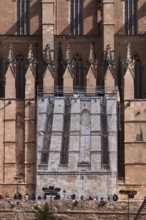 Construction site, construction work, behind foil, La Seu, Basilica de Santa Maria, Cathedral of St