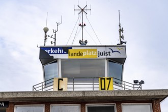 The East Frisian North Sea island of Juist in winter, Juist airfield, airfield, tower, Lower