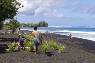 Beach, black, sand, surfer, surfing, surfer with surfboard, youthful, Taharuu Beach, surfing