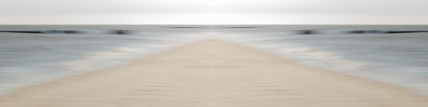 Mirrored picture, blurred, waves on Sylt North Sea beach, National Park Wadden Sea, Sylt, Hoernum,