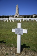 Cemetery of soldiers killed in the First World War, in the background the ossuary of Douaumont,