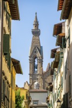 View of a street with Church Santa Croce in Florence, tower, UNESCO World Heritage Site, Tuscany,