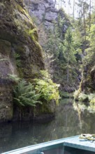 Boat trip on the Upper Lock in the Kirnitzsch Valley near Hinterhermsdorf, Saxon Switzerland,