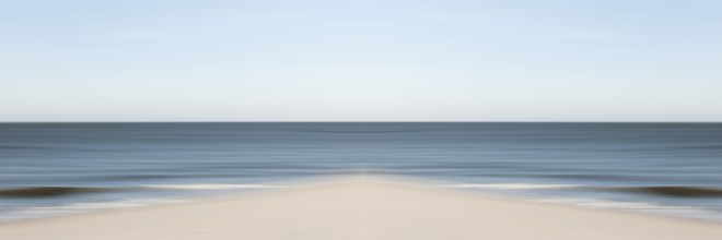 Mirrored picture, blurred, waves on Sylt North Sea beach, National Park Wadden Sea, Sylt, Hoernum,