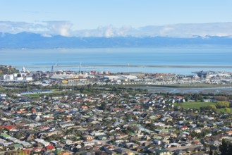 View of Nelson town and Mount Arthur mountain range in the distance, Nelson, Nelson Region, South