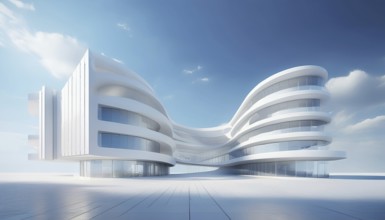 Minimalist architectural rendering of a modern buildings in simple and clean geometry, AI generated