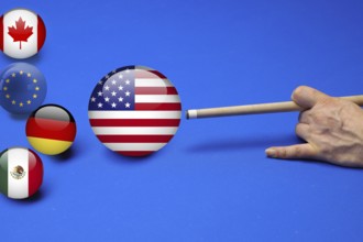 Symbolic image, Donald Trump billiards, EU, Germany and global economy under pressure from