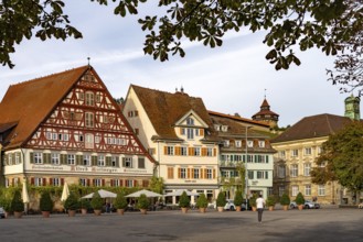 Market square with half-timbered building Kielmeyerhaus in Esslingen am Neckar, Baden-Württemberg,