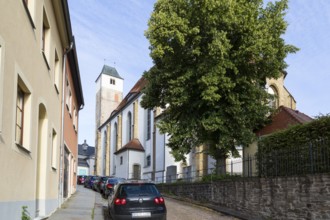 Aschegasse with view to the Nikolaikirche, Freiberg, Saxony, Germany, Europe