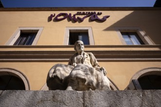 Façade of the market hall, Mercat de l'Olivar, Logo, Palma de Majorca, Majorca, Balearic Islands,