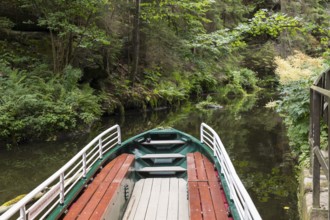 Boat trip on the Upper Lock in the Kirnitzsch Valley near Hinterhermsdorf, Saxon Switzerland,