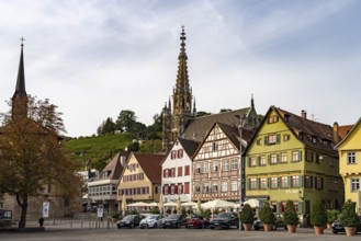 Market square and Church of Our Lady in Esslingen am Neckar, Baden-Württemberg, Germany, Europe