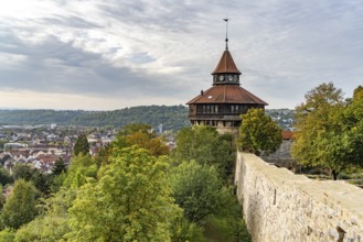 The thick tower of the town fortification castle in Esslingen am Neckar, Baden-Württemberg,