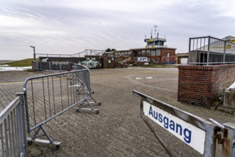 The East Frisian North Sea island of Juist in winter, Juist airfield, airfield, tower, Lower