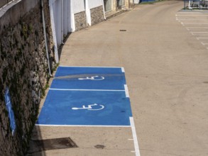 Blue lane markings, parking space for the disabled, Majorca, Spain, Europe