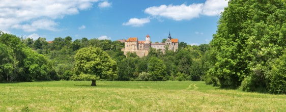 Landscape in the Saale valley near Naumburg in spring, Goseck Castle in the background, Naumburg,