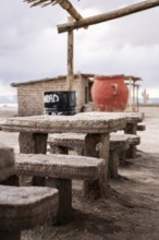 Furniture construction from salt, Salinas Grandes, Salta Province, Argentina, South America