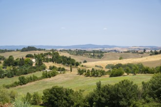 Tuscan landscape with fields and hills, Unesco world heritage, Crete Senesi, Italy, Europe,