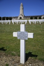 Cemetery of soldiers killed in the First World War, in the background the ossuary of Douaumont,