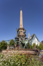 The Mende Fountain and the modern Augusteum of the University of Leipzig on Augustusplatz, Leipzig,