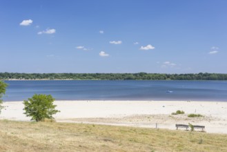 Southern bathing beach of Lake Dreiweibern, Lohsa, Lusatian Lakeland, Saxony, Germany, Europe