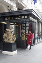 Hotel Sacher, entrance, porter, door opener, uniform, on duty, concierge, doorman