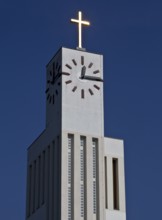 Tower with clock and gilded cross, 1930 by Hans Heinrich Grotjahn, 43 m high, St., Sankt, Saint