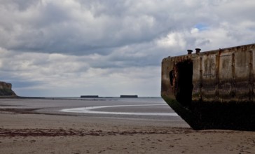 Channel coast with relics of the allied MULBERRY landing party on the sixth of June 1944, so-called