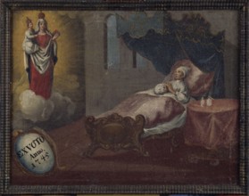 Votive picture from 1745 in the Nothelferkapelle, sick man with Marian apparition, St., Sankt,