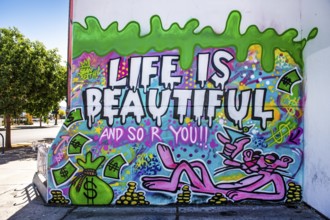 Pink Panther mural, Fremont Street, Downtown, Las Vegas, Nevada, USA, North America